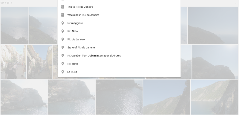 Google Photos suggesting geographic search queries
