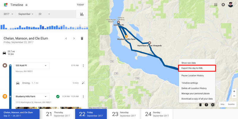 Exporting a trackfile from Google Timeline