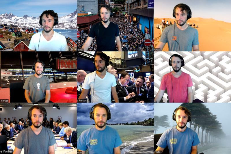 Greenlandic Hong Kong protestors visit the Sahara via TWA after a stop at the NYSE maze, followed by the G7 meeting before returning to a Floridian hurricane.