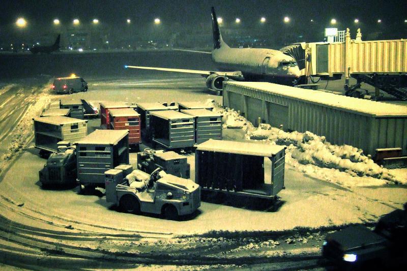 Snowy airport gate