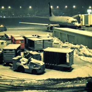 Snowy airport gate