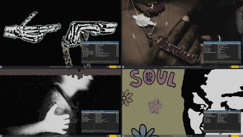 Four example screenshots of an album-based desktop background
